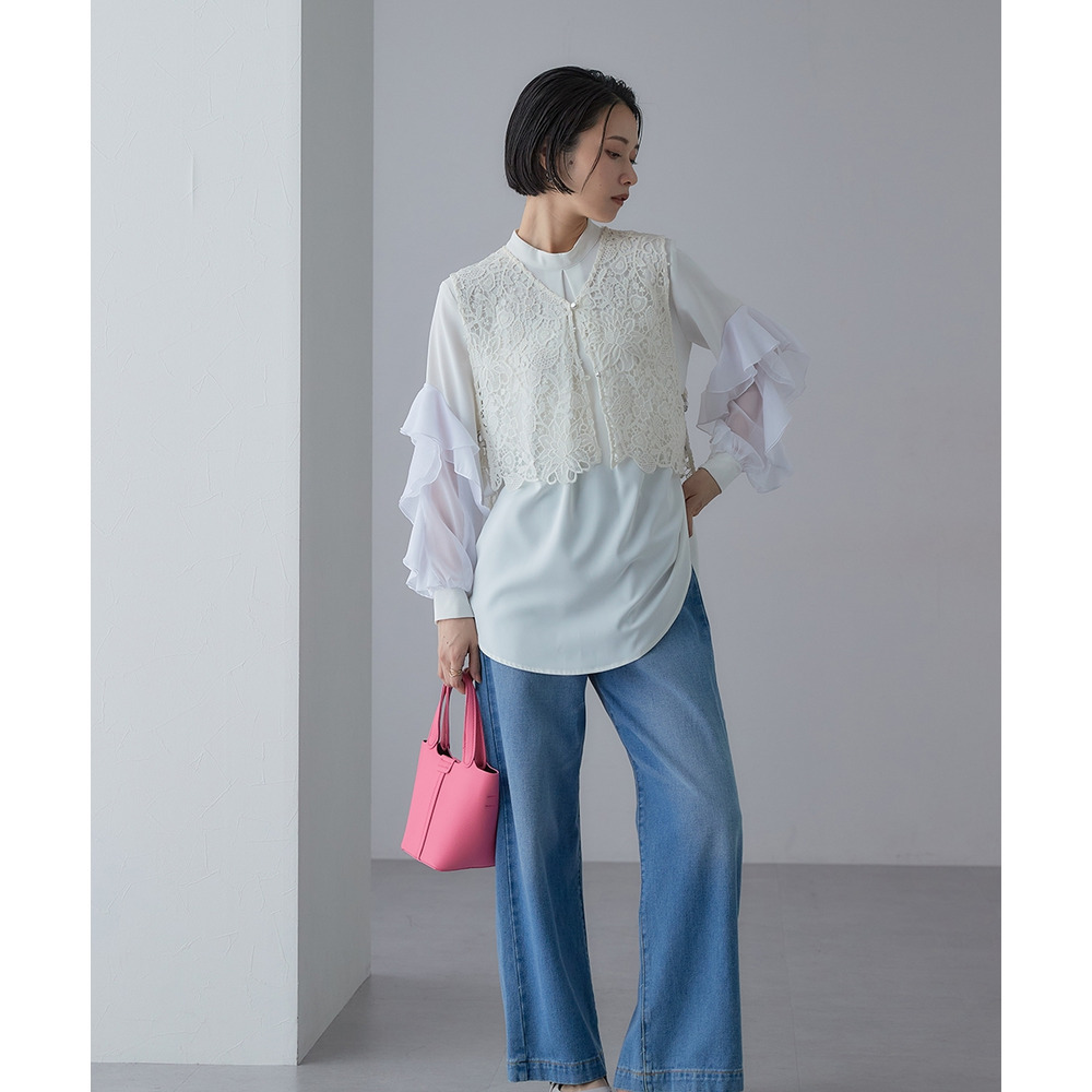 【入学式・卒業式・フォーマル】<単品>ラッフルデザイン袖ブラウス 大きいサイズ Callarus24