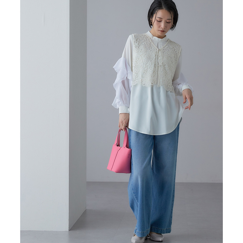 【入学式・卒業式・フォーマル】<単品>ラッフルデザイン袖ブラウス 大きいサイズ Callarus25