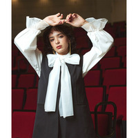 【入学式・卒業式・フォーマル】<単品>前後2WAYオーガンジーリボン付き袖フリルブロードブラウス 大きいサイズ　Callarus