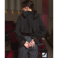 【入学式・卒業式・フォーマル】<単品>前後2WAYオーガンジーリボン付き袖フリルブロードブラウス 大きいサイズ　Callarus