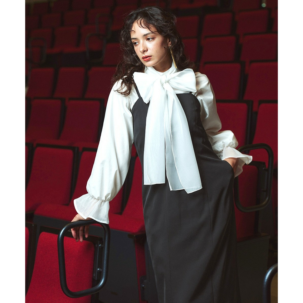 【入学式・卒業式・フォーマル】<単品>前後2WAYオーガンジーリボン付き袖フリルブロードブラウス 大きいサイズ Callarus13