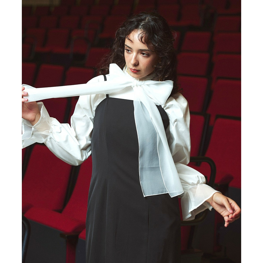 【入学式・卒業式・フォーマル】<単品>前後2WAYオーガンジーリボン付き袖フリルブロードブラウス 大きいサイズ Callarus14