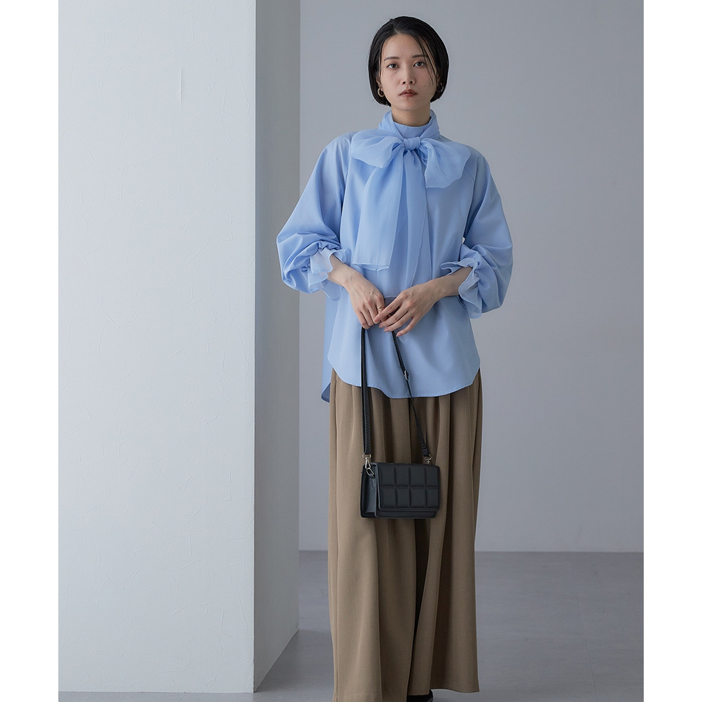 【入学式・卒業式・フォーマル】<単品>前後2WAYオーガンジーリボン付き袖フリルブロードブラウス 大きいサイズ Callarus16