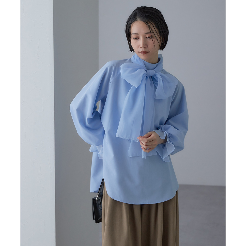 【入学式・卒業式・フォーマル】<単品>前後2WAYオーガンジーリボン付き袖フリルブロードブラウス 大きいサイズ Callarus22