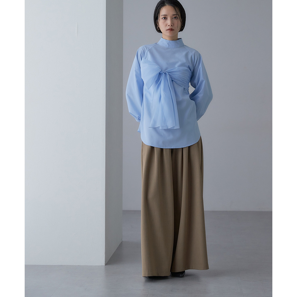 【入学式・卒業式・フォーマル】<単品>前後2WAYオーガンジーリボン付き袖フリルブロードブラウス 大きいサイズ Callarus24