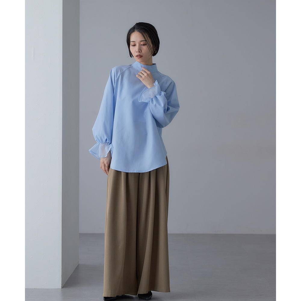 【入学式・卒業式・フォーマル】<単品>前後2WAYオーガンジーリボン付き袖フリルブロードブラウス 大きいサイズ Callarus25