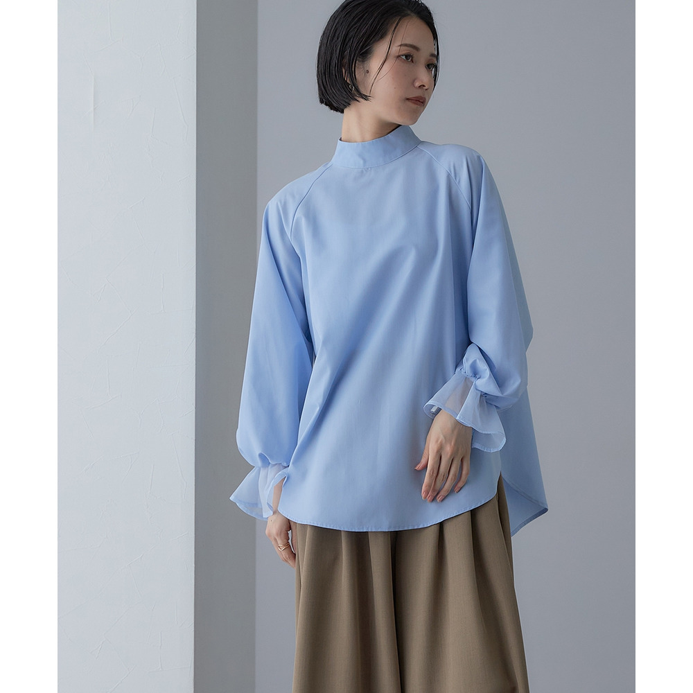 【入学式・卒業式・フォーマル】<単品>前後2WAYオーガンジーリボン付き袖フリルブロードブラウス 大きいサイズ Callarus26