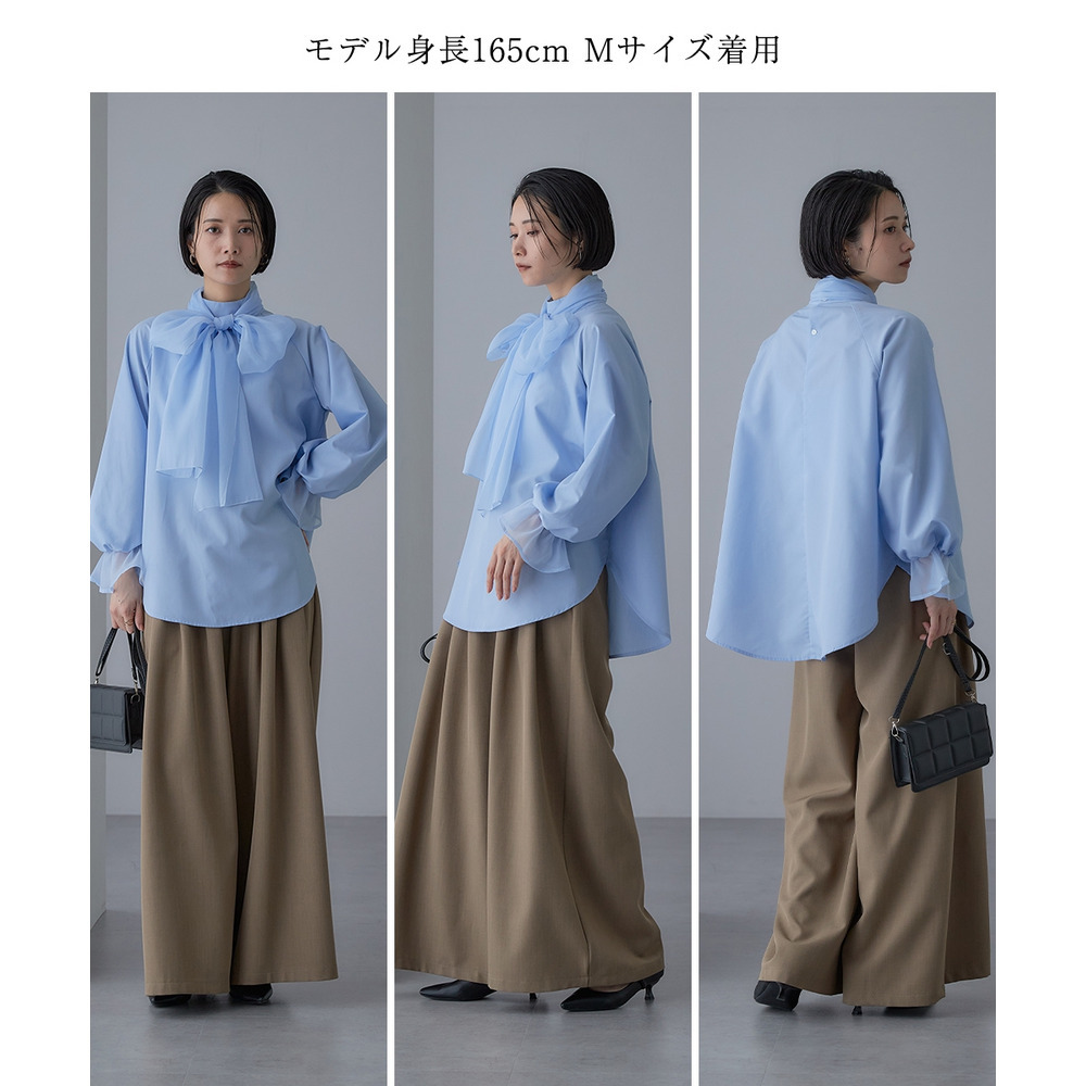 【入学式・卒業式・フォーマル】<単品>前後2WAYオーガンジーリボン付き袖フリルブロードブラウス 大きいサイズ Callarus28
