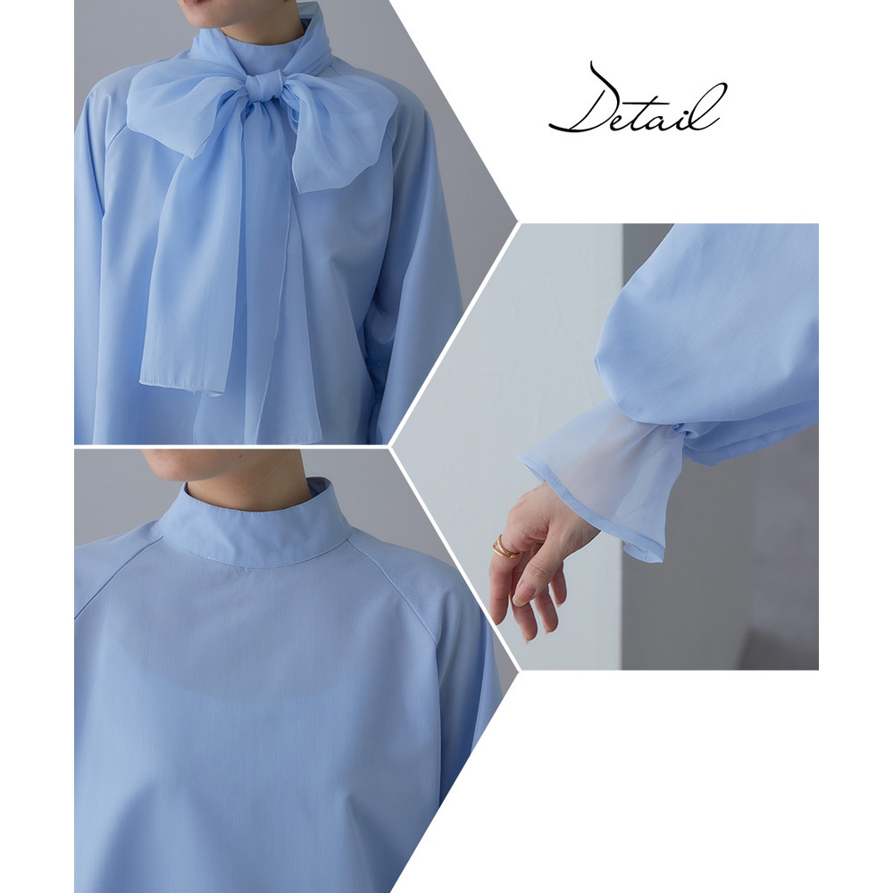 【入学式・卒業式・フォーマル】<単品>前後2WAYオーガンジーリボン付き袖フリルブロードブラウス 大きいサイズ Callarus29