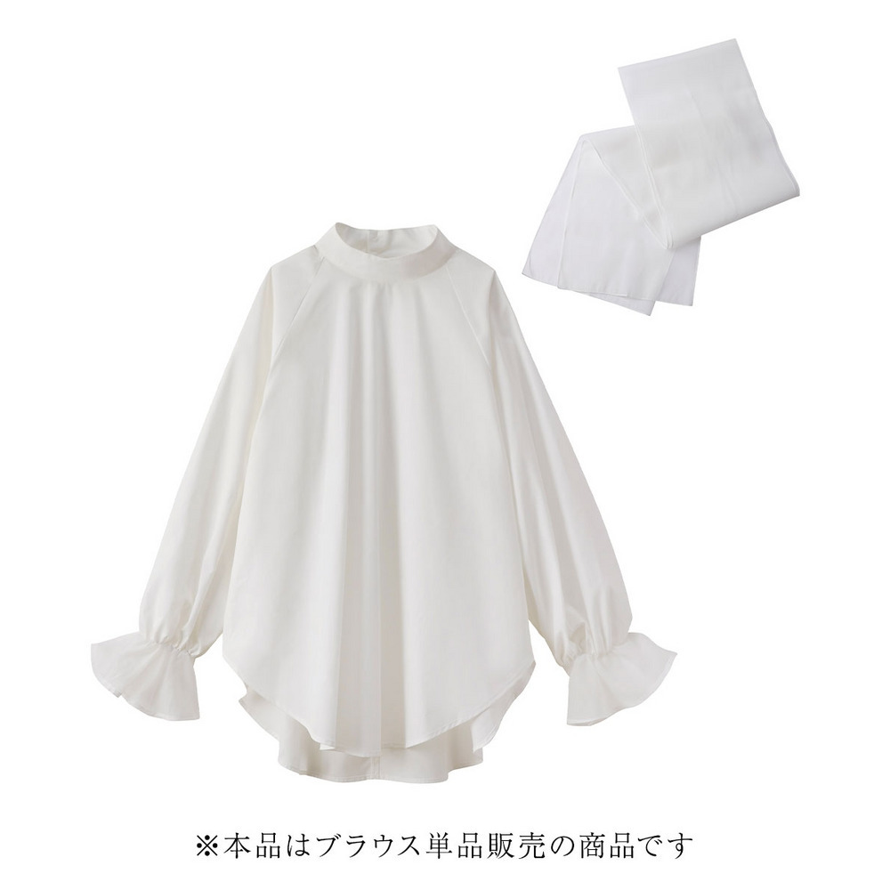 【入学式・卒業式・フォーマル】<単品>前後2WAYオーガンジーリボン付き袖フリルブロードブラウス 大きいサイズ Callarus3