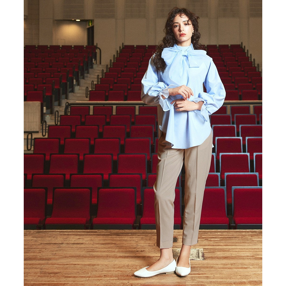 【入学式・卒業式・フォーマル】<単品>前後2WAYオーガンジーリボン付き袖フリルブロードブラウス 大きいサイズ Callarus4