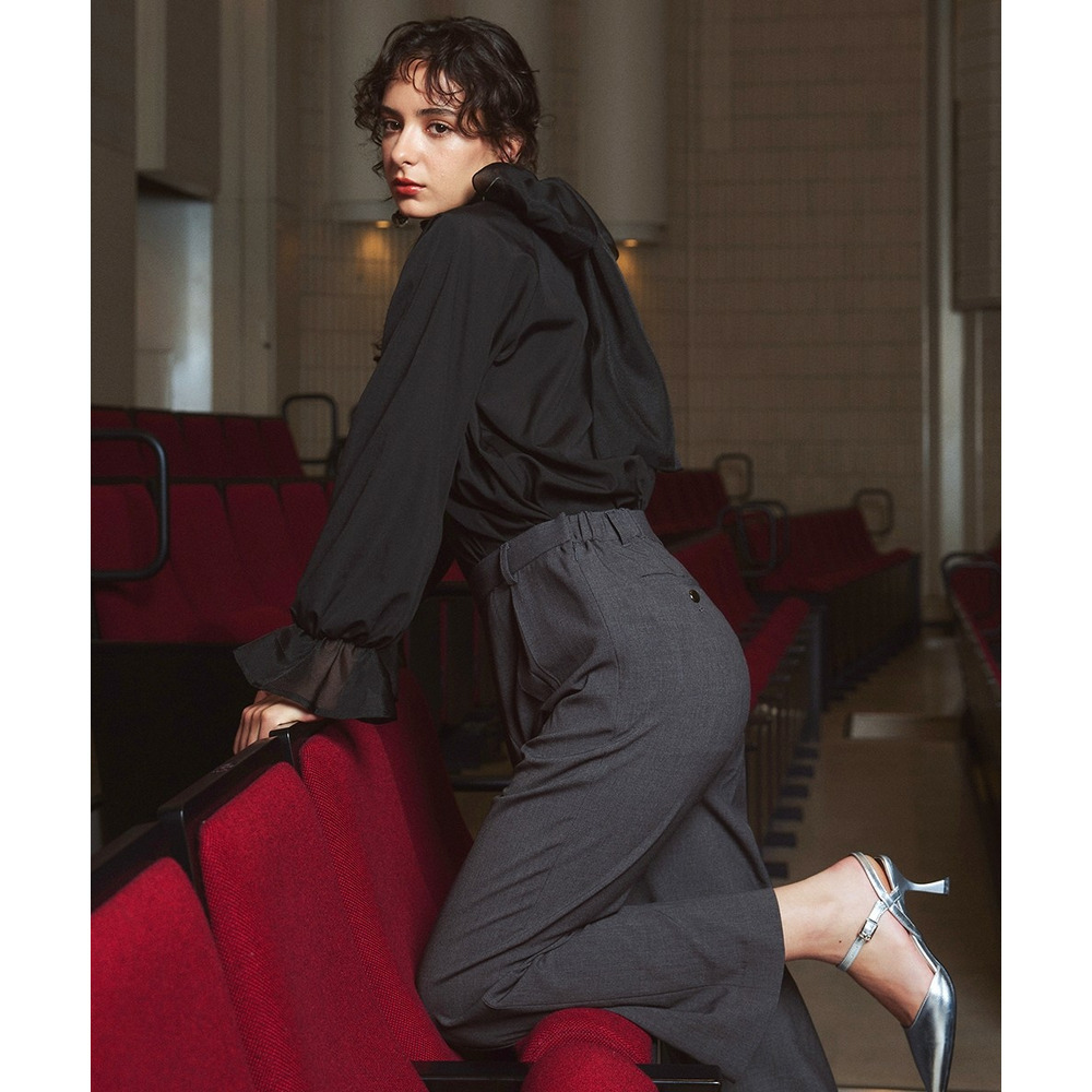 【入学式・卒業式・フォーマル】<単品>前後2WAYオーガンジーリボン付き袖フリルブロードブラウス 大きいサイズ Callarus9