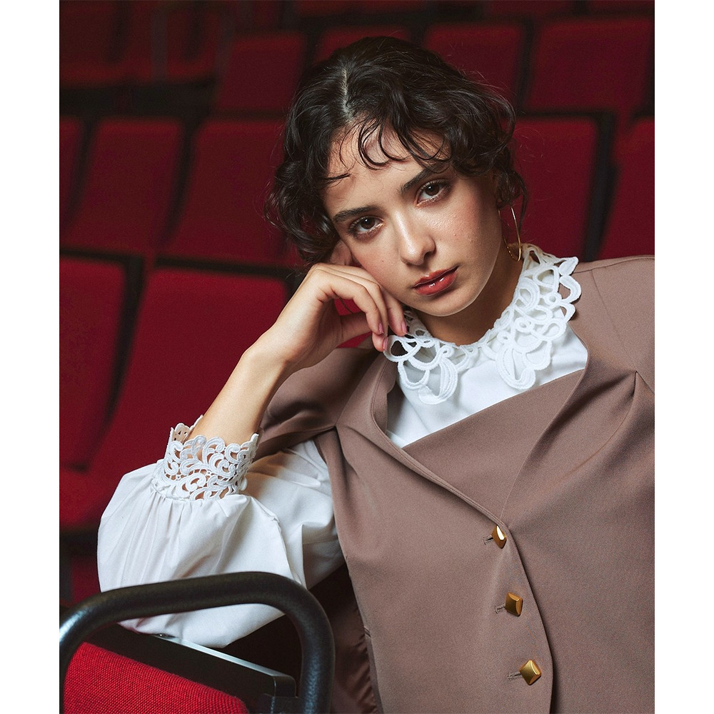 【入学式・卒業式・フォーマル】<単品>取り外せるレース襟付き前後2WAYブロードブラウス 大きいサイズ Callarus9