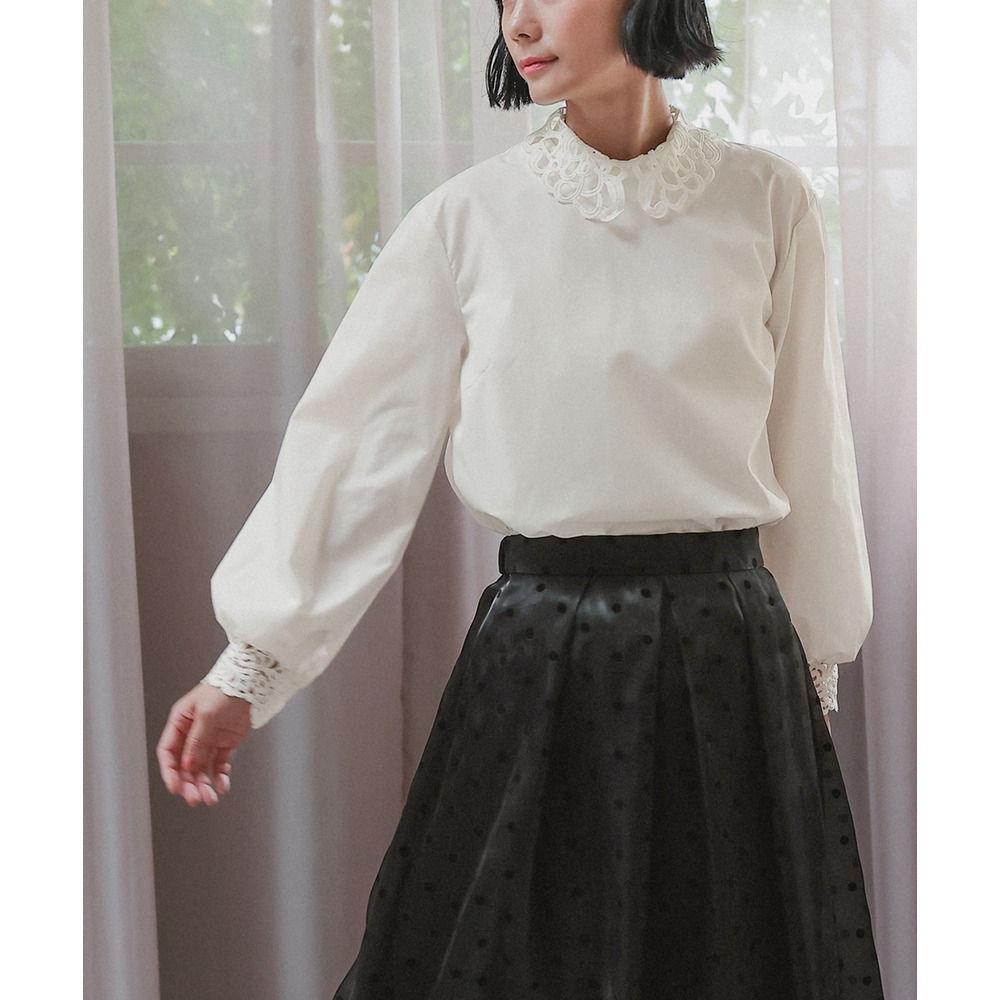 【入学式・卒業式・フォーマル】<単品>取り外せるレース襟付き前後2WAYブロードブラウス 大きいサイズ Callarus1