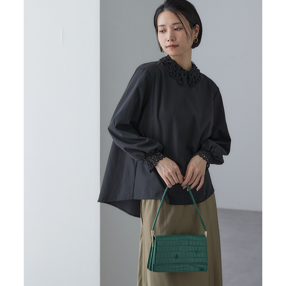 【入学式・卒業式・フォーマル】<単品>取り外せるレース襟付き前後2WAYブロードブラウス 大きいサイズ Callarus1