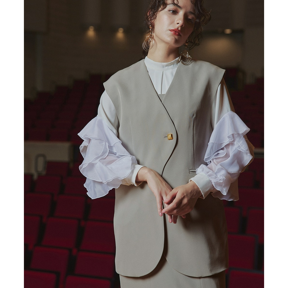 【入学式・卒業式・フォーマル】アシメカーブデザインジレ+キャミソールワンピースアンサンブル 大きいサイズ Callarus10