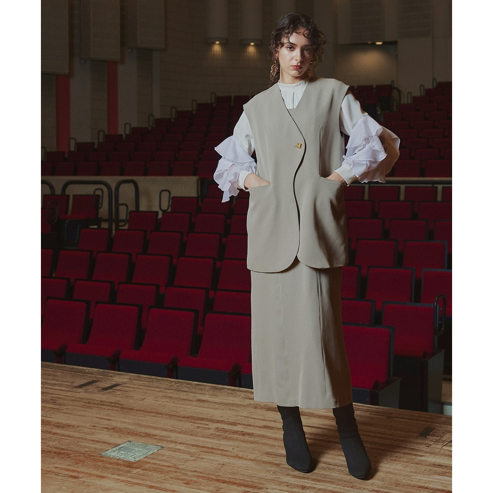 【入学式・卒業式・フォーマル】アシメカーブデザインジレ+キャミソールワンピースアンサンブル 大きいサイズ Callarus14