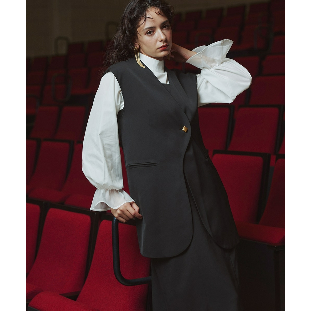 【入学式・卒業式・フォーマル】アシメカーブデザインジレ+キャミソールワンピースアンサンブル 大きいサイズ Callarus19