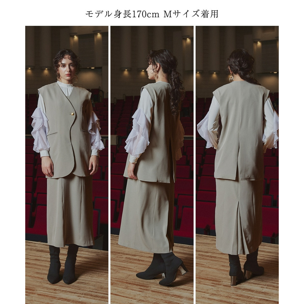 【入学式・卒業式・フォーマル】アシメカーブデザインジレ+キャミソールワンピースアンサンブル 大きいサイズ Callarus20