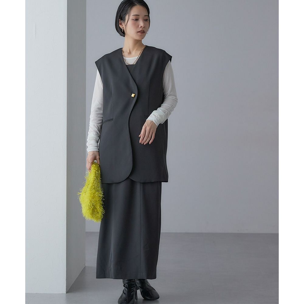 【入学式・卒業式・フォーマル】アシメカーブデザインジレ+キャミソールワンピースアンサンブル 大きいサイズ Callarus21