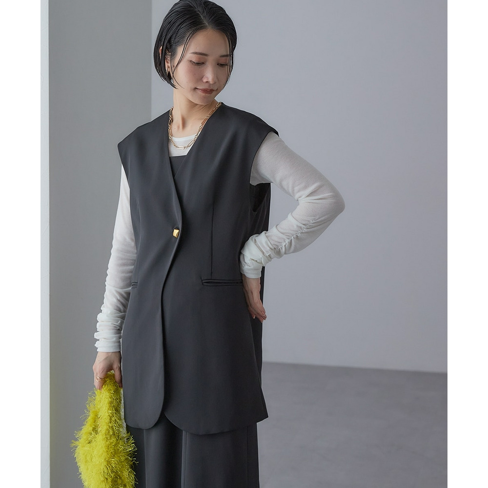 【入学式・卒業式・フォーマル】アシメカーブデザインジレ+キャミソールワンピースアンサンブル 大きいサイズ Callarus22