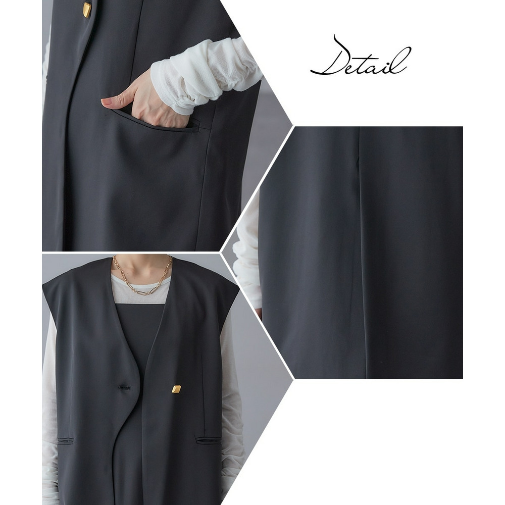 【入学式・卒業式・フォーマル】アシメカーブデザインジレ+キャミソールワンピースアンサンブル 大きいサイズ Callarus24