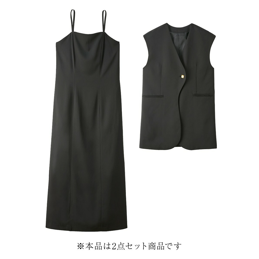 【入学式・卒業式・フォーマル】アシメカーブデザインジレ+キャミソールワンピースアンサンブル 大きいサイズ Callarus27