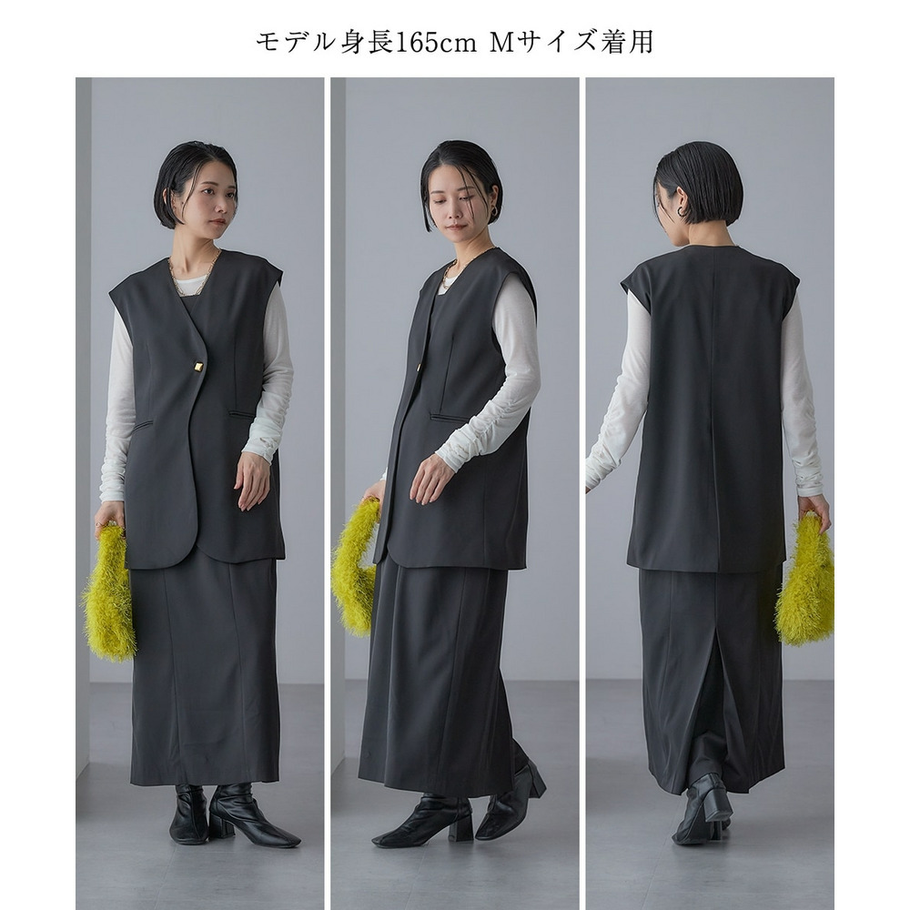 【入学式・卒業式・フォーマル】アシメカーブデザインジレ+キャミソールワンピースアンサンブル 大きいサイズ Callarus29