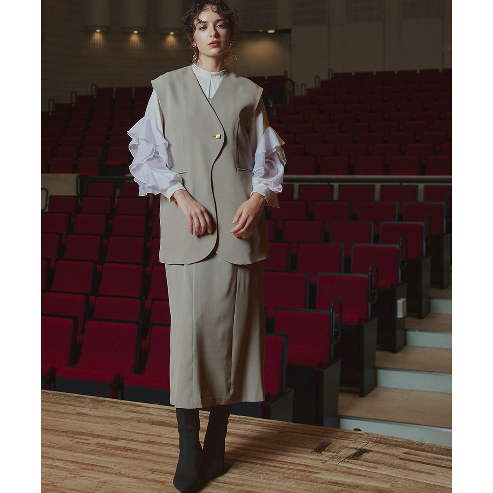 【入学式・卒業式・フォーマル】アシメカーブデザインジレ+キャミソールワンピースアンサンブル 大きいサイズ Callarus1