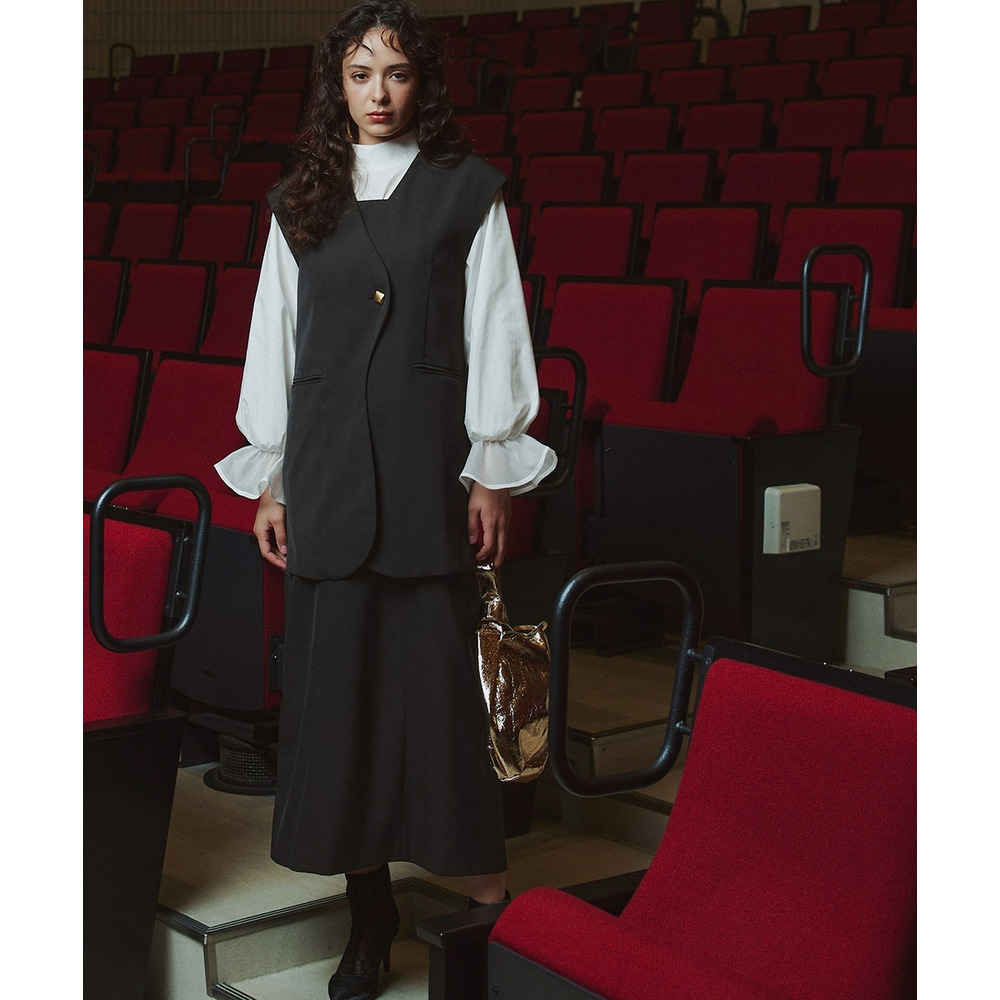 【入学式・卒業式・フォーマル】アシメカーブデザインジレ+キャミソールワンピースアンサンブル 大きいサイズ Callarus1