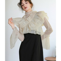 ＜単品＞袖フリルデザインチュールブラウス 大きいサイズ　Callarus