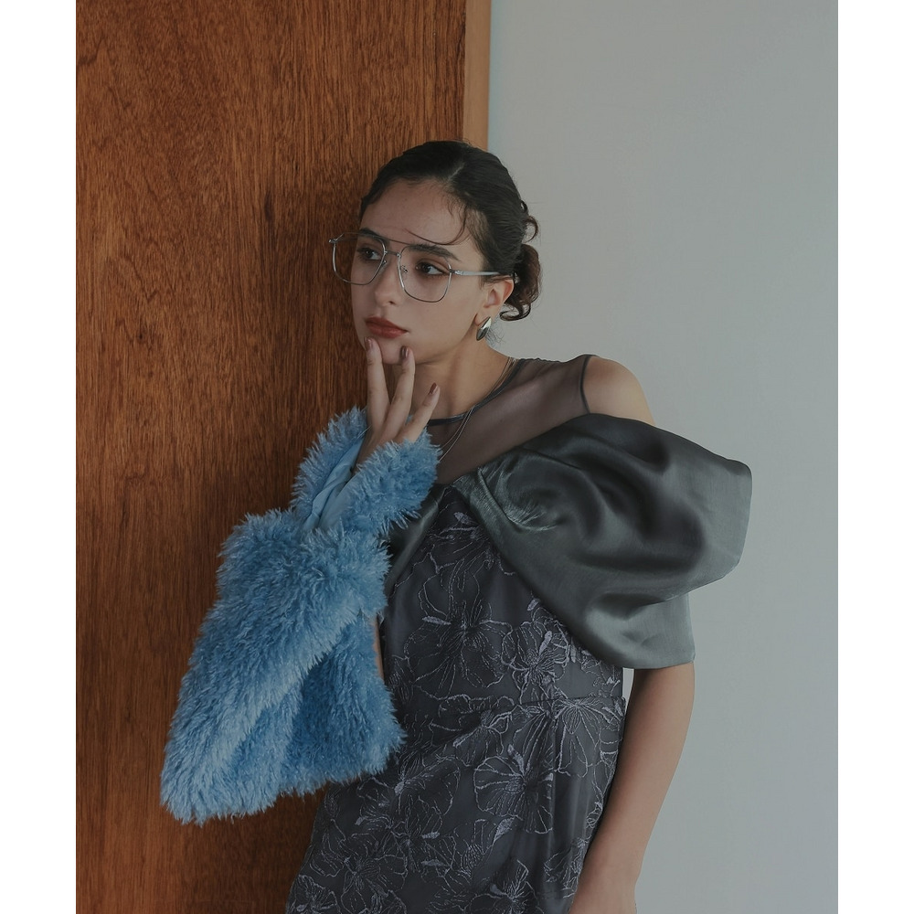 【お呼ばれ・よそいき・結婚式・パーティー・オケージョンドレス】メタリックボイルオーガンジーオフショルダーデザイン刺繍ワンピースドレス 大きいサイズ Callarus19