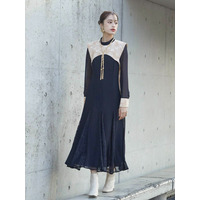 【結婚式・パーティー・オケージョンドレス】＜Callarus＞Switching  Jacquard Lace Onepiece Dress（ジャガードレース切替ワンピースドレス）