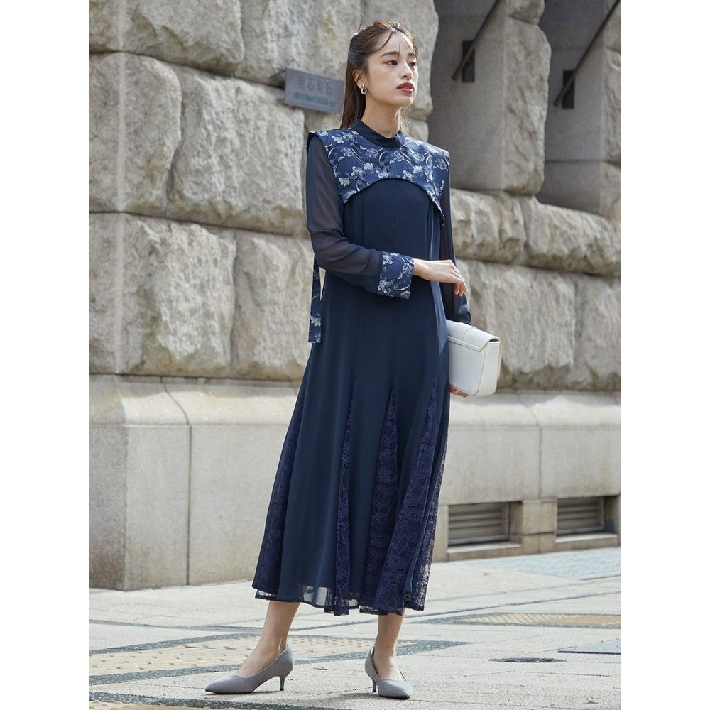 【結婚式・パーティー・オケージョンドレス】＜Callarus＞Switching  Jacquard Lace Onepiece Dress（ジャガードレース切替ワンピースドレス）15