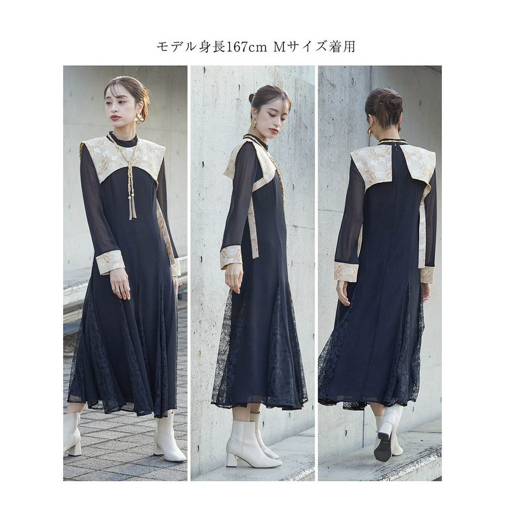 【結婚式・パーティー・オケージョンドレス】＜Callarus＞Switching  Jacquard Lace Onepiece Dress（ジャガードレース切替ワンピースドレス）9