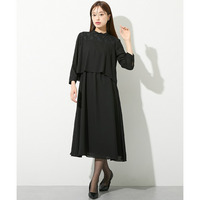 【喪服・礼服】日本製生地 使用洗える防しわヨークレース切替ドッキングスタンカラーワンピース　大きいサイズ　Callarus