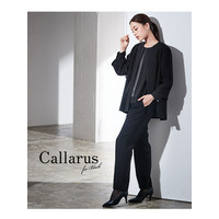 【大きいサイズ】【喪服・礼服】＜Callarus＞洗える防しわデザインパンツスーツ3点セット（ストレッチジャケット・パンツ＋ブラウス）