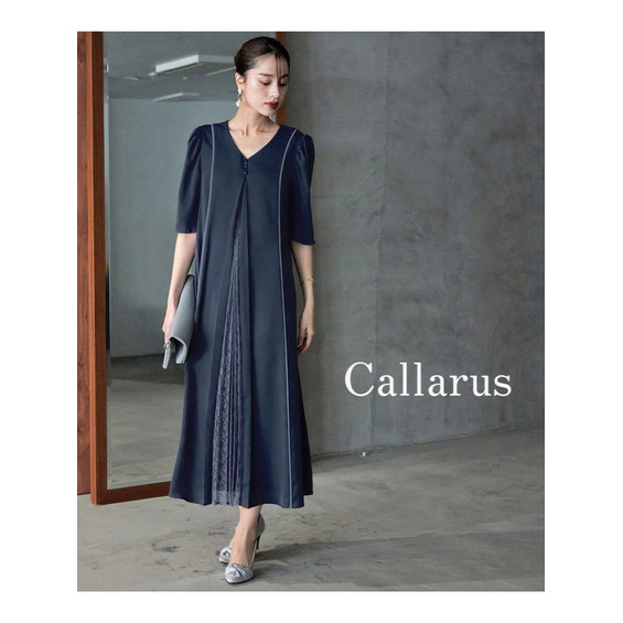 【結婚式・パーティー・オケージョンドレス】Front Lace Pleats Design Onepiece Dress　大きいサイズ　Callarus【アリノマ/Alinoma】