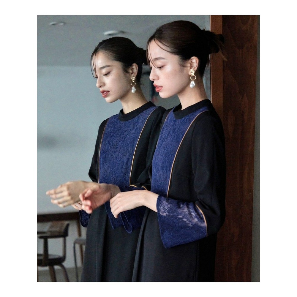 【大きいサイズ】【結婚式・パーティー・オケージョンドレス】＜Callarus＞Front Switching Lace Piping Design Onepiece Dress14