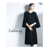 【喪服・礼服】＜Callarus＞洗える防しわサテン切替デザイン前開きワンピースアンサンブル