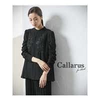 【大きいサイズ】【入学式・卒業式・喪服・礼服・フォーマル】＜Callarus＞フロントレース使いデザインスリーブブラウス［単品］