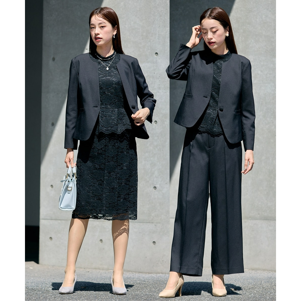 【入学式・卒業式・フォーマル】着回しデザイン4点セットスーツ(ジャケット+レースブラウス+レーススカート+パンツ) 大きいサイズ Callarus1