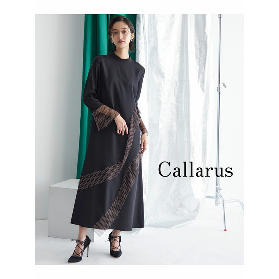 【結婚式・パーティー・オケージョンドレス】アシメメッシュデザインワンピースドレス　大きいサイズ　Callarus【アリノマ/Alinoma】