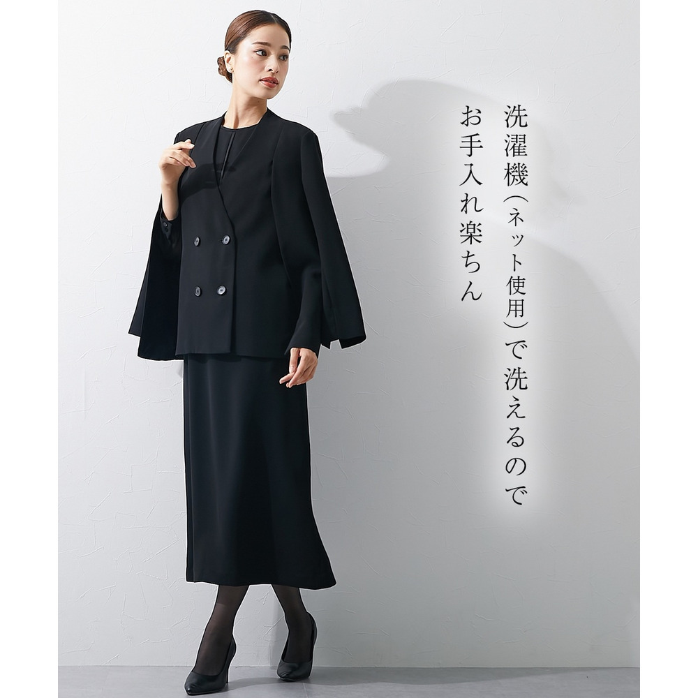 【大きいサイズ／喪服・礼服】日本製生地使用　洗える防しわケープ風デザインノーカラージャケットワンピースアンサンブル（Callarus）11