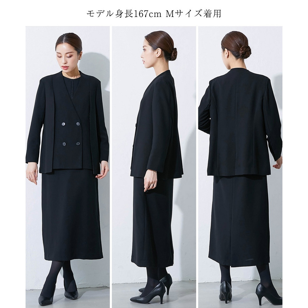 【大きいサイズ／喪服・礼服】日本製生地使用　洗える防しわケープ風デザインノーカラージャケットワンピースアンサンブル（Callarus）12