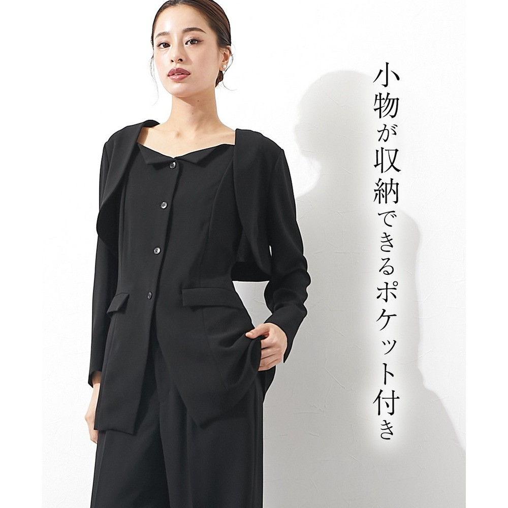 【大きいサイズ／喪服・礼服】日本製生地使用　洗える防しわデザイン3点セットスーツ（ボレロジャケット＋ビスチェ＋パンツ）（Callarus）10