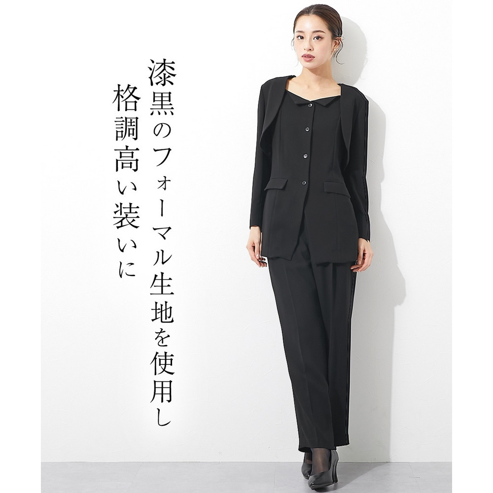 【大きいサイズ／喪服・礼服】日本製生地使用　洗える防しわデザイン3点セットスーツ（ボレロジャケット＋ビスチェ＋パンツ）（Callarus）11