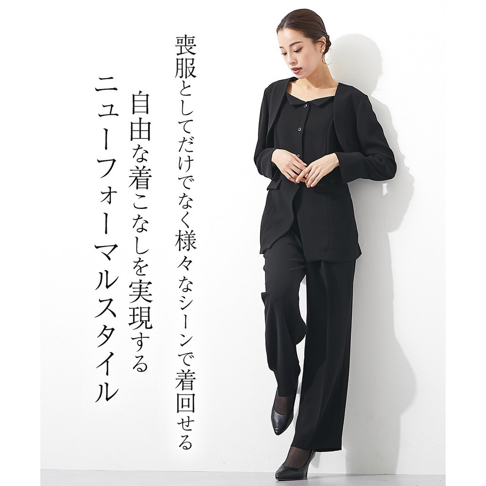 【大きいサイズ／喪服・礼服】日本製生地使用　洗える防しわデザイン3点セットスーツ（ボレロジャケット＋ビスチェ＋パンツ）（Callarus）4