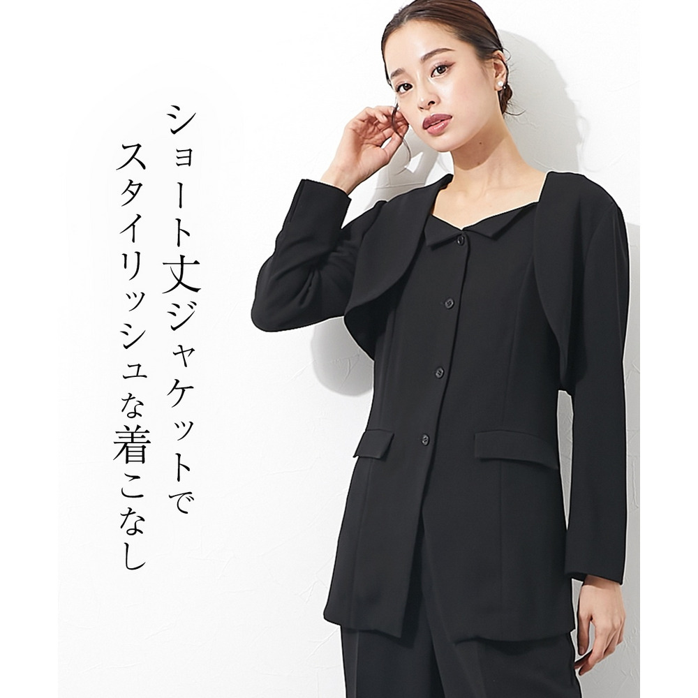 【大きいサイズ／喪服・礼服】日本製生地使用　洗える防しわデザイン3点セットスーツ（ボレロジャケット＋ビスチェ＋パンツ）（Callarus）6