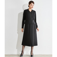 【喪服・礼服】防しわ北陸ジャガード切替重ね着デザイン前開きアンサンブル風ワンピース　大きいサイズ　Callarus